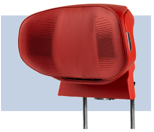 Red head restraint with speakers built-in